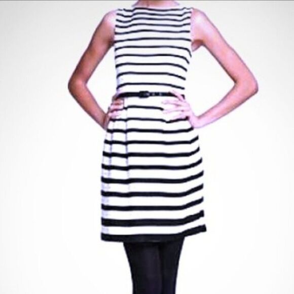 Nanette Lepore Champagne/Black Rhinestone Trim Sheath Dress Sz 6 - Picture 1 of 9